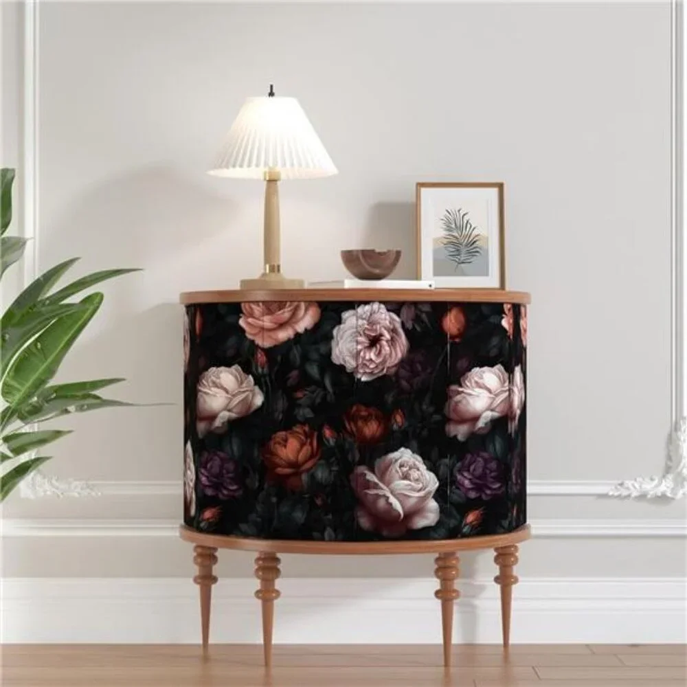 Dark Black Big Peony Floral Contact Paper Retro Wallpaper Peel